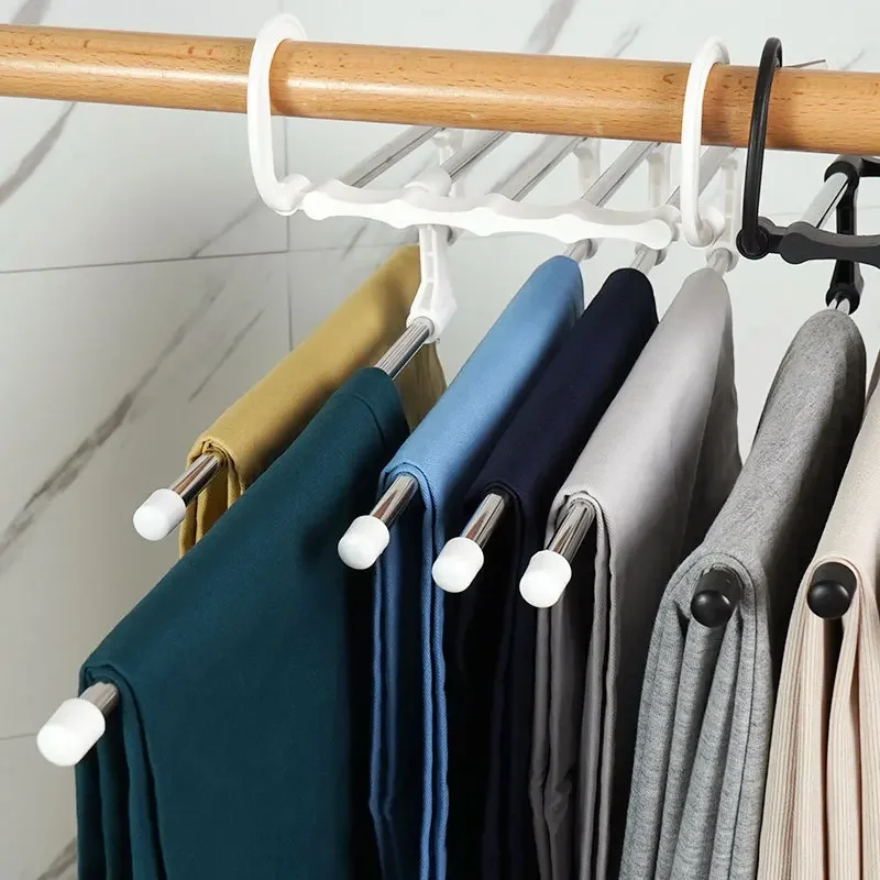 Stainless Steel Adjustable Trouser Hangers Folding Towel Storage Shelves 5 In 1 Multifunction Tie Pant Rack Closet Organizer