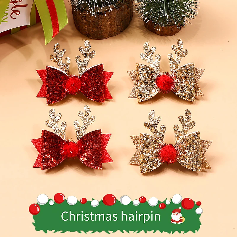 1Pair Headwear Christmas Hairpins Deer Ear Antler Hair Clip Hair Ball Adult Festival Christmas Headbands