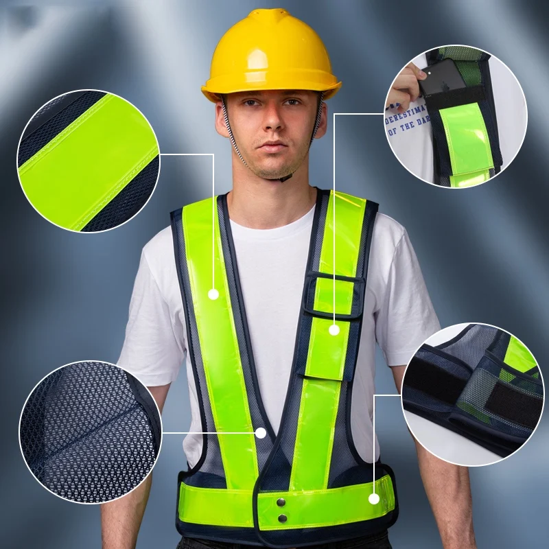 Motorcycle Road Traffic Cycling Reflective Vest Air-permeable Thickened Breathable Mesh Safety Clothing Warning Vest with Pocke