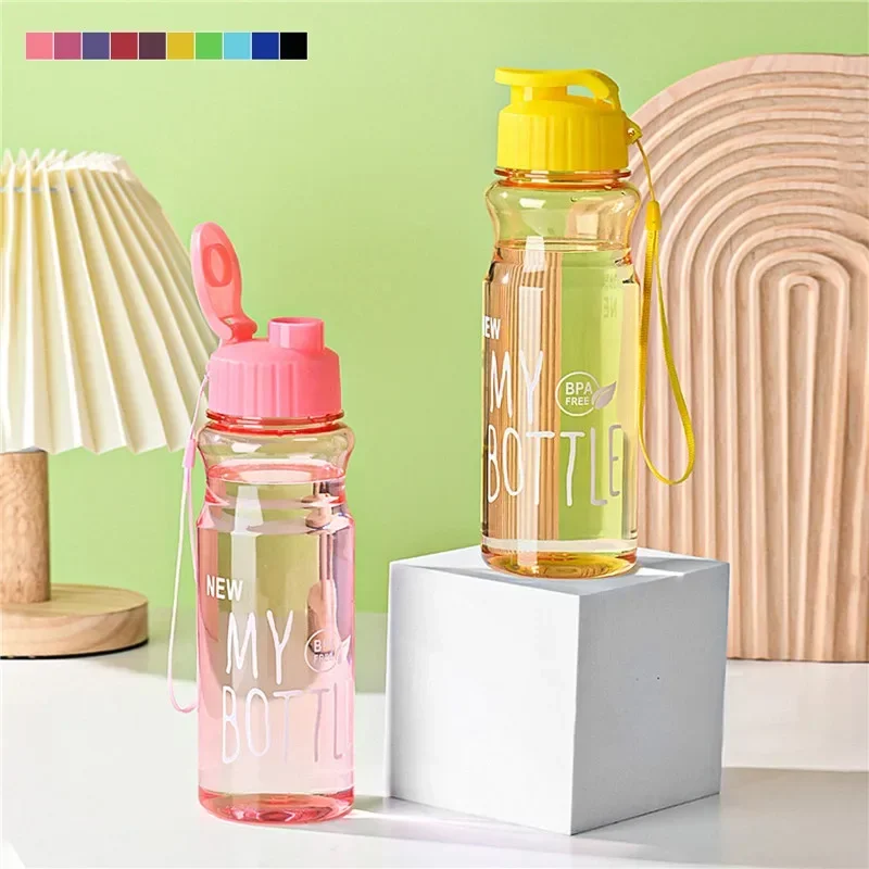 600ml Plastic Water Bottle Portable Sport Cup with Rope Anti-drop Outdoor Water Container Cute Student Couple Water Cup Mug Gift