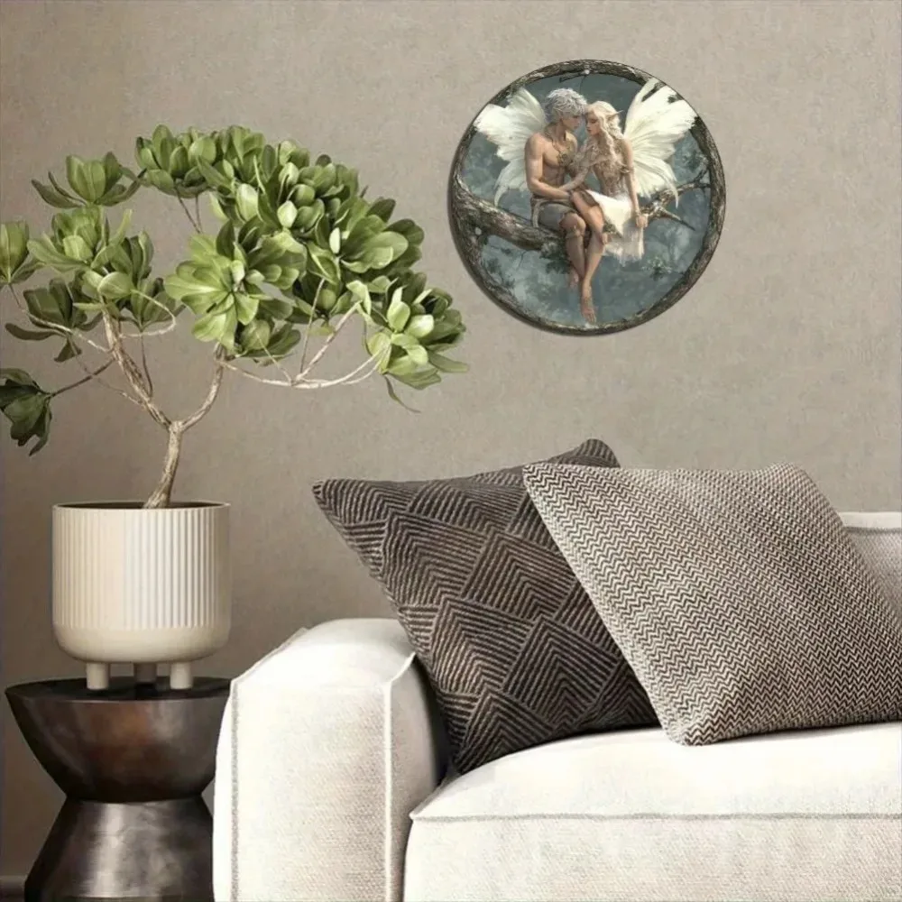 ديكور حائط من الألومنيوم للزوجين من الجنية الرجعية - إكليل زهور دائري ثنائي الأبعاد، لوحة معلقة مسطحة للغابات السحرية (قطعة واحدة) #4