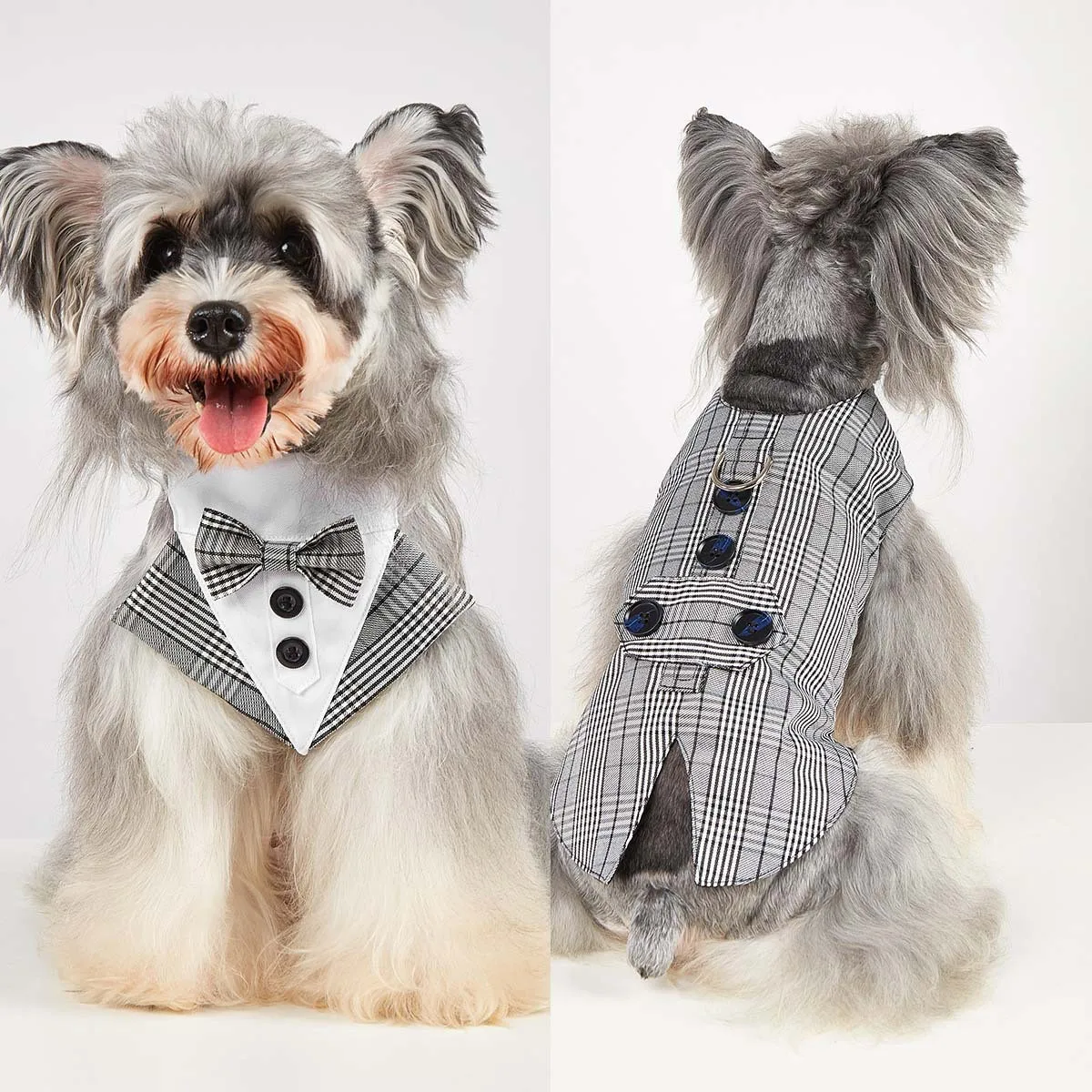 

Classic Fashion Gentleman-Style Design Pet Formal Dress Suit In Gray Check Pattern - Dog'S Tuxedo