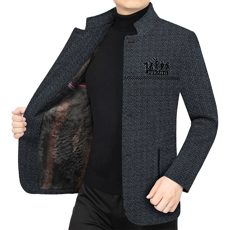 New Winter Men Fleece Woollen Blazers Jackets Cashmere Trench Coats Stand-up Collar Business Casual Suits Coats Jackets Size 4XL