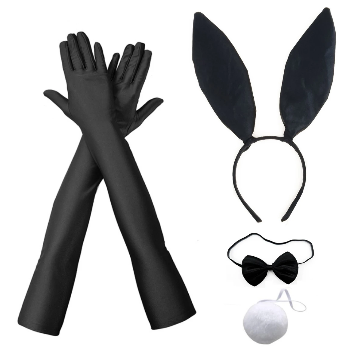 5PCS Velvet Long Bunny Ear Headband Cosplay Set Bow Tie Cuffs Fluffy Rabbit Tail Women Halloween Party Easter Costume Accessorie view 2