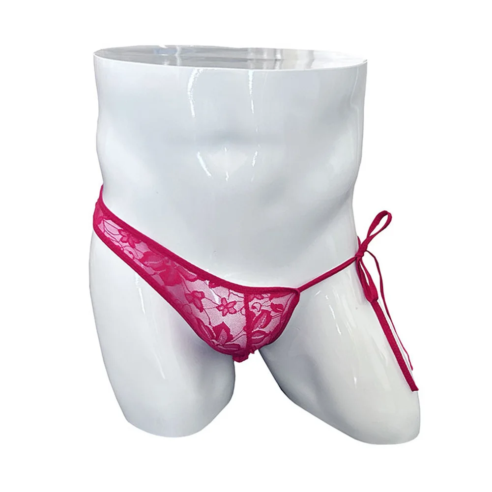 

Men Jacquard Lace Printed Side Tie Up Brief Underwear Sheer Straps Erotic Thong G-string U Convex Solid Male Briefs