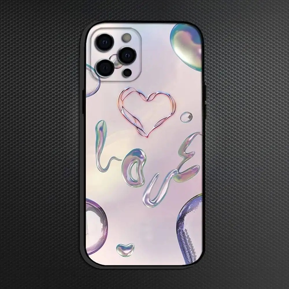 حافظة هاتف على شكل قلب ليزر على طراز INS لهاتف iPhone 16,15,14,13,12,11 Plus, Pro Max, أخرى غطاء أسود ناعم