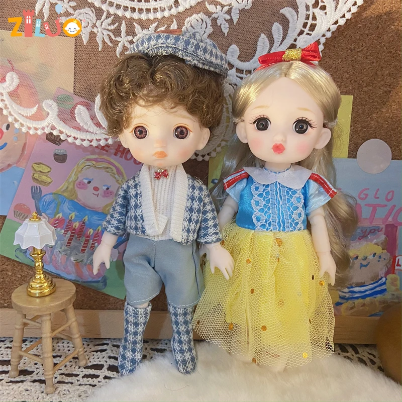 1/8 BJD Doll Princess and Prince 16cm Dolls Dress Up Ceremonial Dress Dolls for GirlsBoys Cute Dolls Toys for Girls Boys Gifts