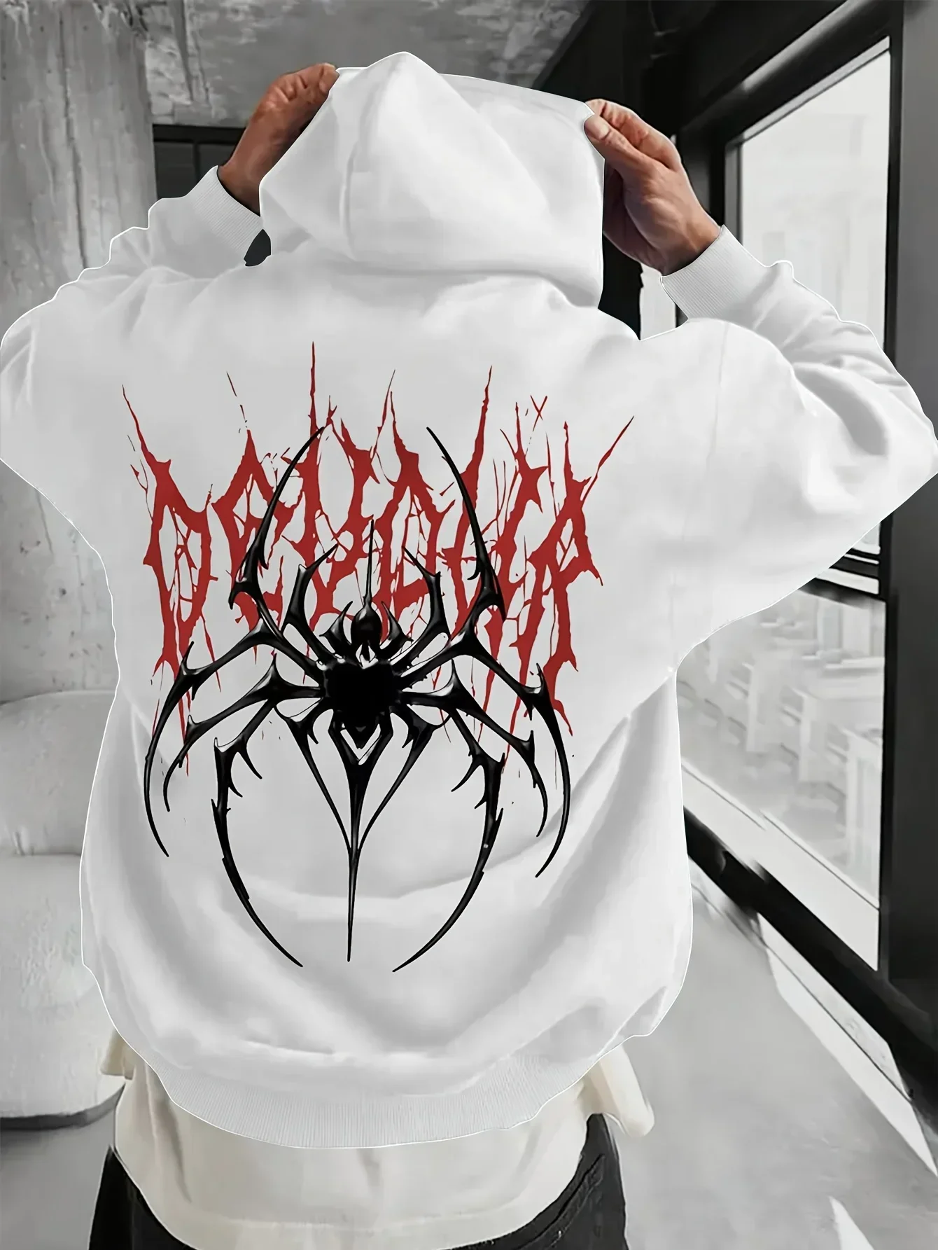 Gothic Hoodie Unisex Spider Dark Death Metal Brutal Occult Tribal Cyber Y2K Goth Grunge Oversized Casual Sport Sweatshirts