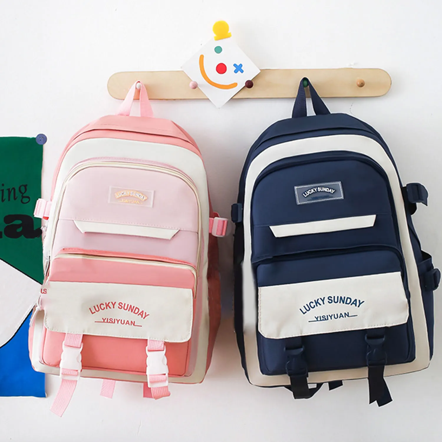 5Pcs/Set Cute Aesthetic University Student Backpack School Bags Teenager Girls Schoolbag Kawaii Backpack Set Travel Bag