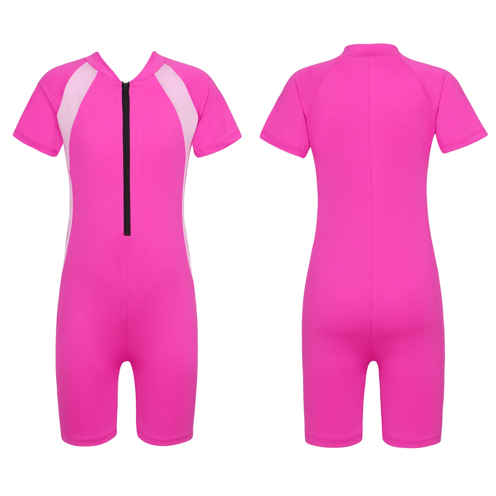 

Kids One-piece Swimsuit Rash Guards Suits New Short Sleeves Zippered Surfing Shorty Wetsuit Swimwear Bathing Suit for Girls Boys