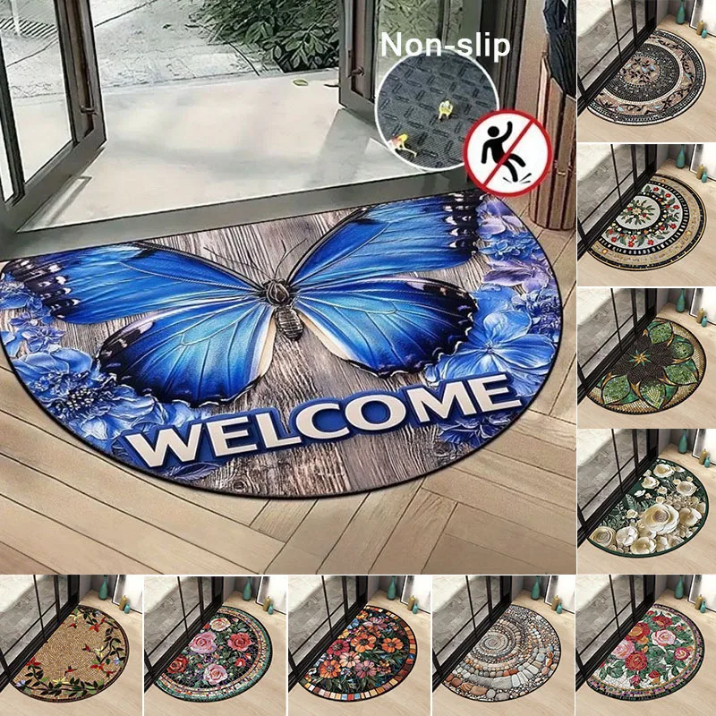 

1pc Anti Slip Wear-resistant Retro Crystal Velvet Semi-circular Mat/Welcome Mat for Entrance/living Room/bedroom שטיח לחדר שינה