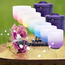 【New】KVKA 6-12 Inch Aria Gradient Design Chakra Frosted Quartz Crystal Singing Bowl Set Half Color Gradient Design With Cases