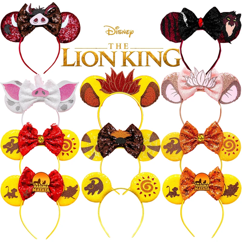 The Lion King Mufasa Simba Ears Headbands for Girls Kids Disney Pumbaa Hairband Women Bows Hair Accessories Child Party Headwear