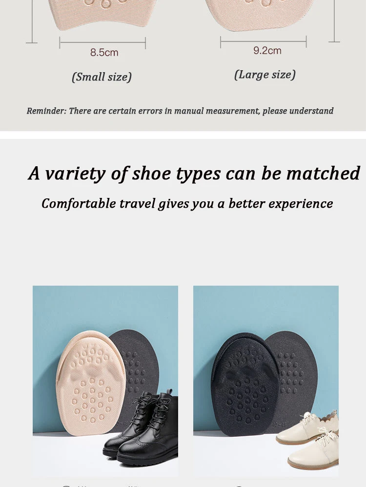 Vorfußpolster für Damen, hohe Absätze, halbe Einlegesohlen, rutschfester Vorfußschmerzlinderungseinsatz, Schuhgröße reduzieren Füllstoff für zu große Schuhe – Detail 12