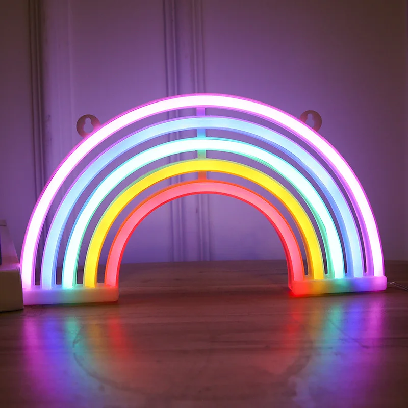 Imagem -03 - Led Neon Sign Lights Rainbow Light Usb Bateria Decoração de Parede para Meninas Quarto de Crianças Casamento Decoração de Aniversário