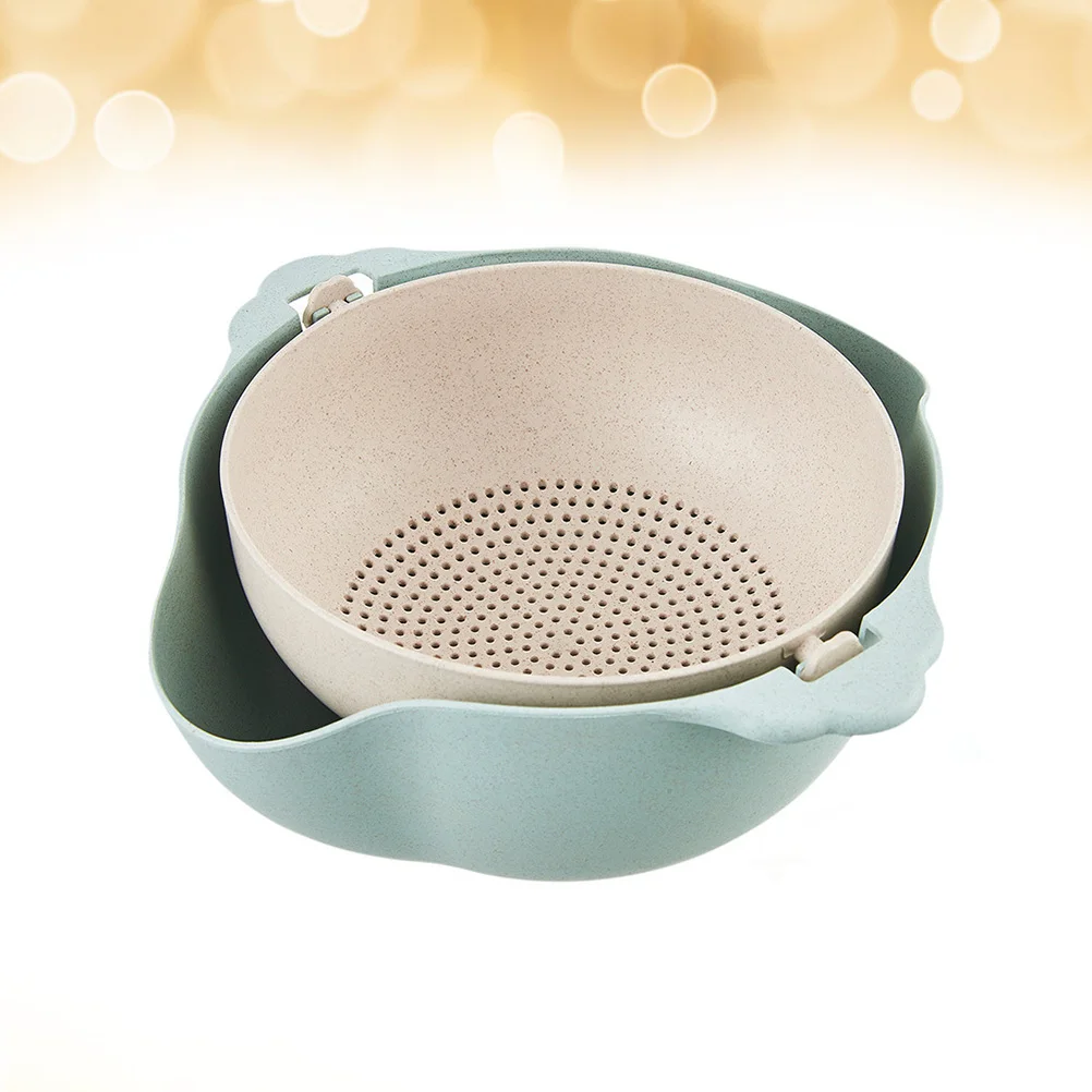 

Double Layer Rotating Storage Basket Basket Fruit Vegetable Washing Sieve Quick Drying Storage Rack Kitchen Helper Blue