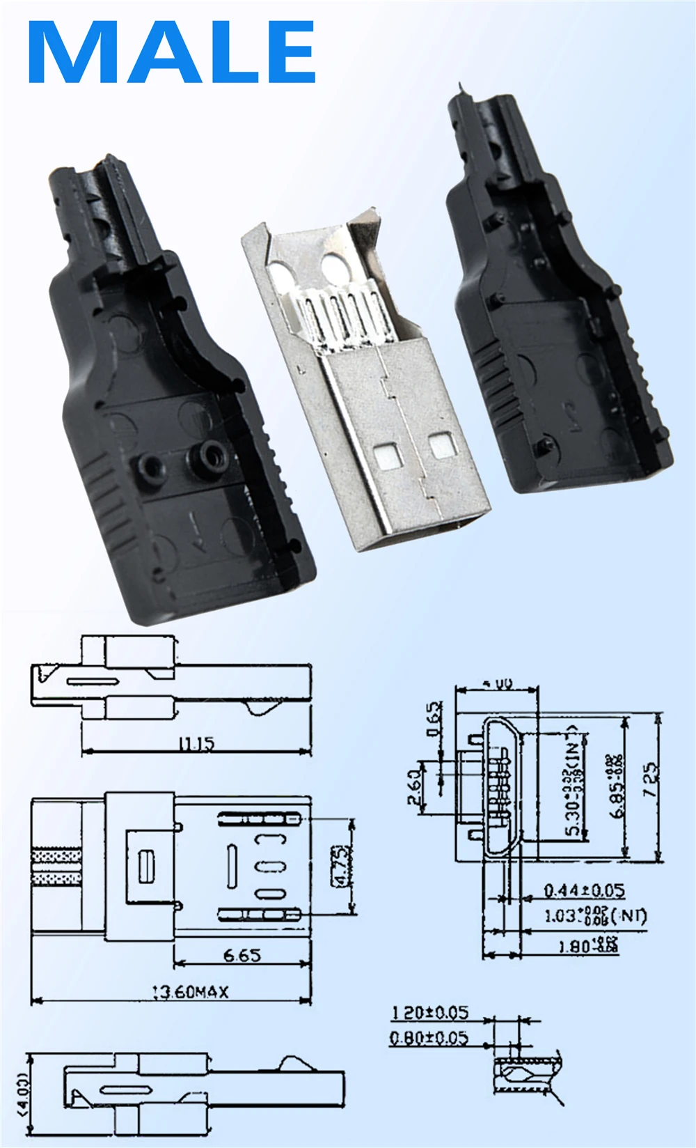 5 Stuks Type A Man Vrouw Usb 4 Pin Plug Socket Connector Met Zwarte Plastic Cover Type-Een Connect adapter Diy Kits Driedelige Set