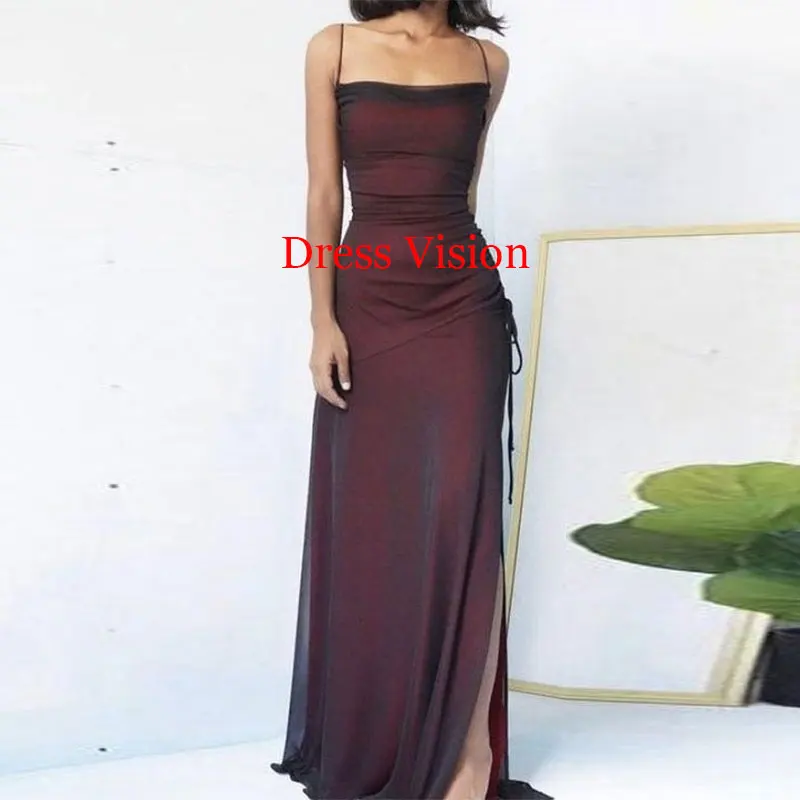 

New Style Sexy Spaghetti Straps Mermaid Evening Dresses High Side Slit Party Dress Floor Length Vestidos Elegantes Para Mujer