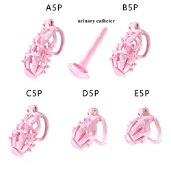 New Cobra Chastity Cage Device Male Penis Lock with 5 Size Base Cock Rings and Urinary Catheter Adult Games Sex Toy for Men Gay