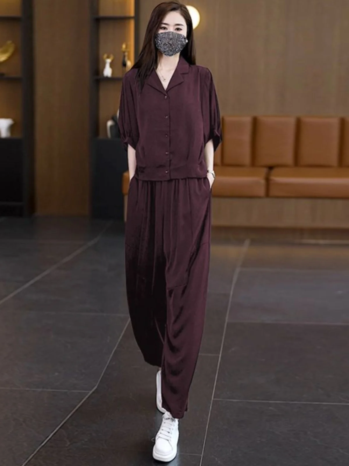 Fashionable Batwing Sleeve Open Cardigan And Harlan Pants Two Piece Set for Women Summer 2026 Age Reducing Street Style Ensemble