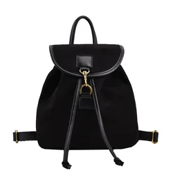 Fashion Students Suede Backpack 2023 Vintage Women Velvet Leather Backpack Portable Drawstring Handbag