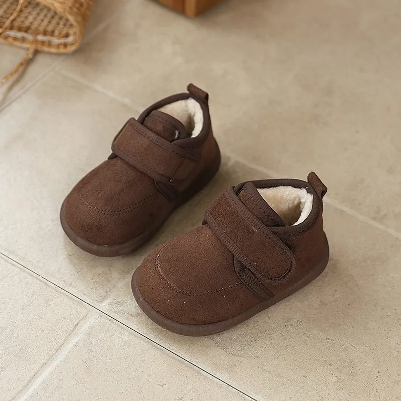 الشتاء الفتيان الفتاة أحذية أفخم جولة تو هوك حلقة اليومية الدافئة حذاء مسطح للأطفال الألوان الصلبة المضادة للانزلاق موضة مريح حذاء الأطفال