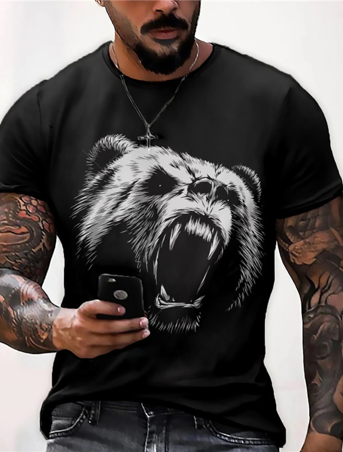 Animal Pattern Mens T Shirt 3D Barbarian Bear Short Sleeve Fashion Personalized T Shirt Loose Oversized T Shirt Men's Clothing