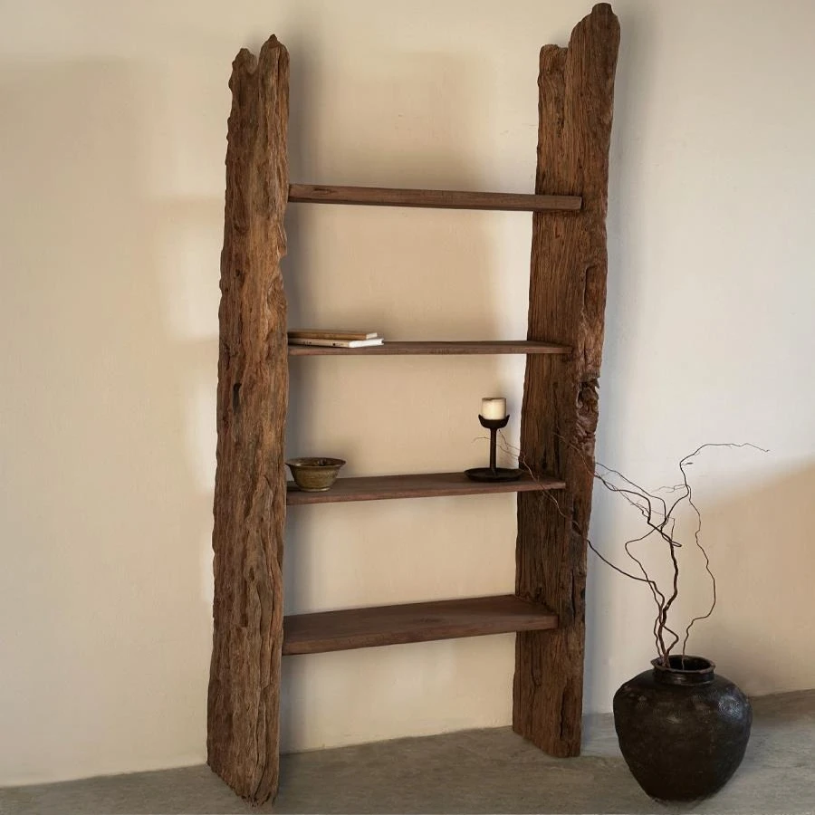 Solid wood bookshelf trapezoidal floor storage flower rack decorative cabinet