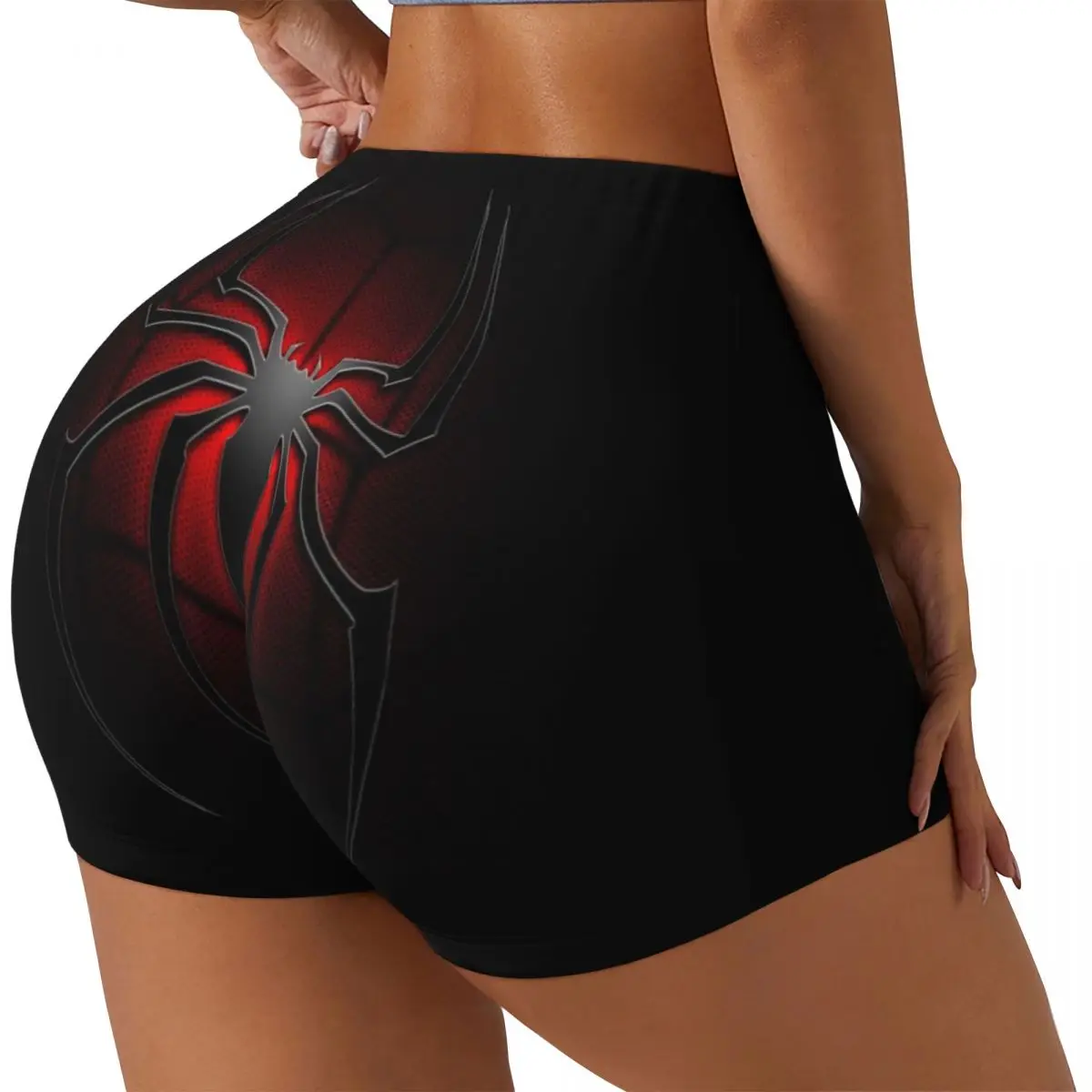 Custom Red Spider Workout Volleyball Biker Shorts Women Web Gym Yoga Shorts