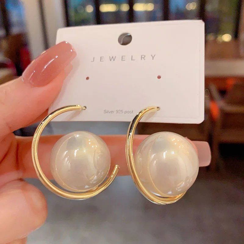 Korean Big Round Simulated Pearl Stud Earrings For Women Etrendy New Classic Elegant Fashion Jewelry Wholesale