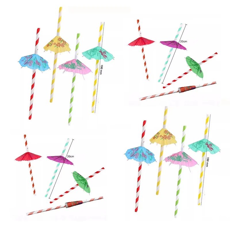 10-40pcs Hawaiian Party Umbrella Straws 7.87inch Various Colors Cocktail Juice Drink Paper Straws Birthday Summer Pool Party