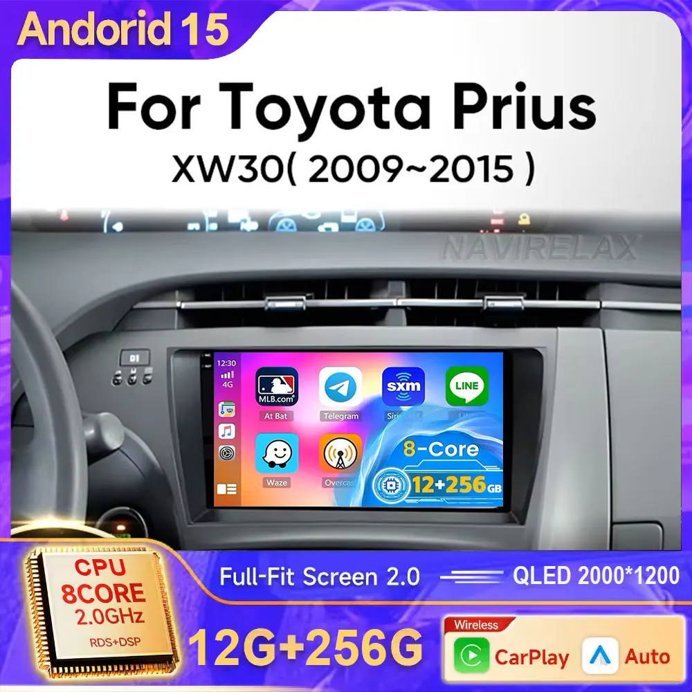 أندرويد 15 Carplay السيارات واي فاي + 4G لتويوتا بريوس XW30 2009 2010 2011 2012 2013 2014 2015 راديو السيارة مشغل وسائط متعددة لتحديد المواقع ستيريو