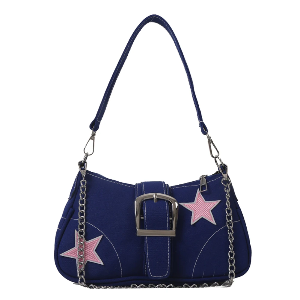 Bolsa de ombro crescente casual para mulheres, bolsa versátil com lona, axila tiracolo, bolsa para namoro diário, corrente de estrelas