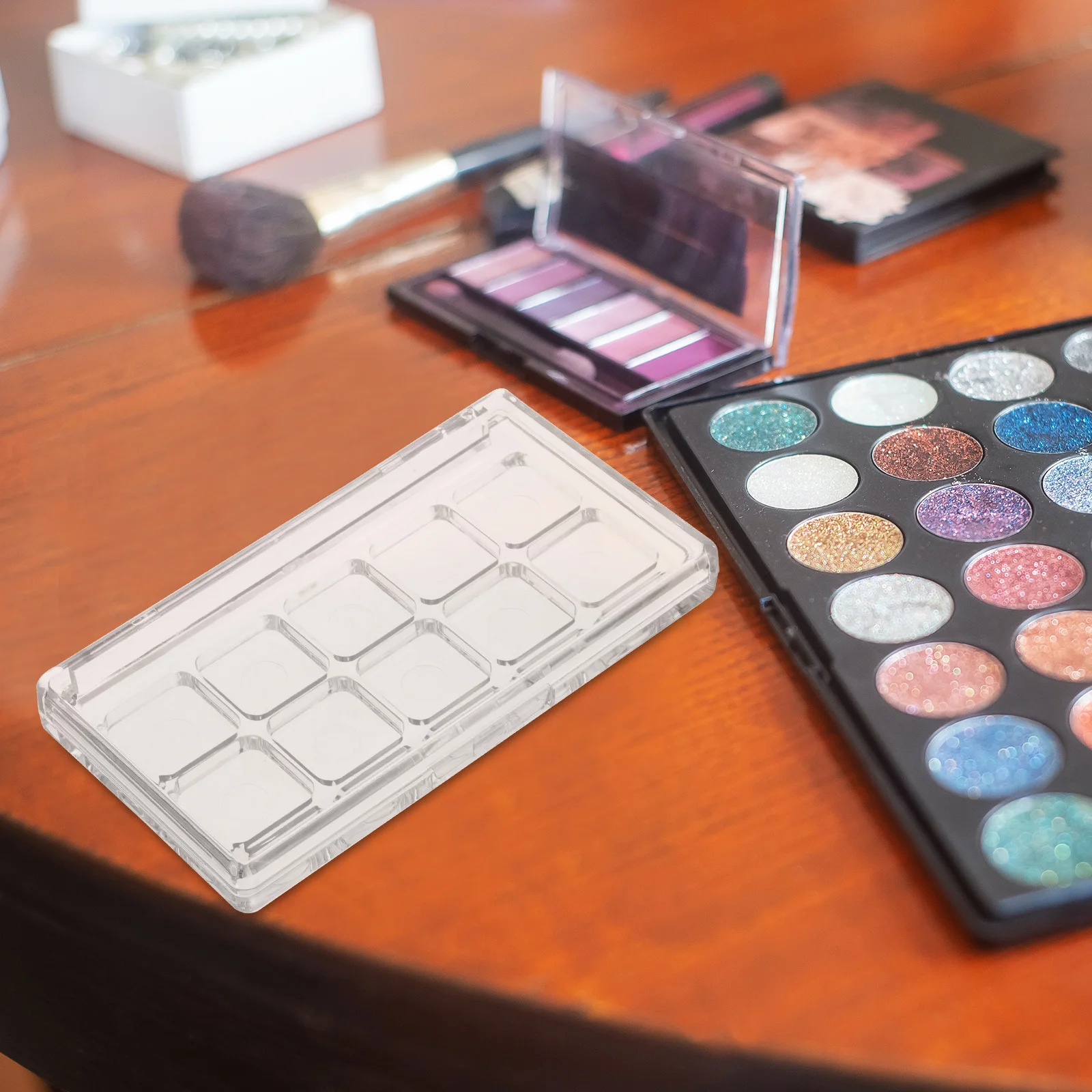 Paleta de maquillaje de plástico transparente, organizador DIY para sombras de ojos, colorete, lápices labiales, pinturas de acuarela, almacenamiento de viaje, bandeja de paleta de maquillaje