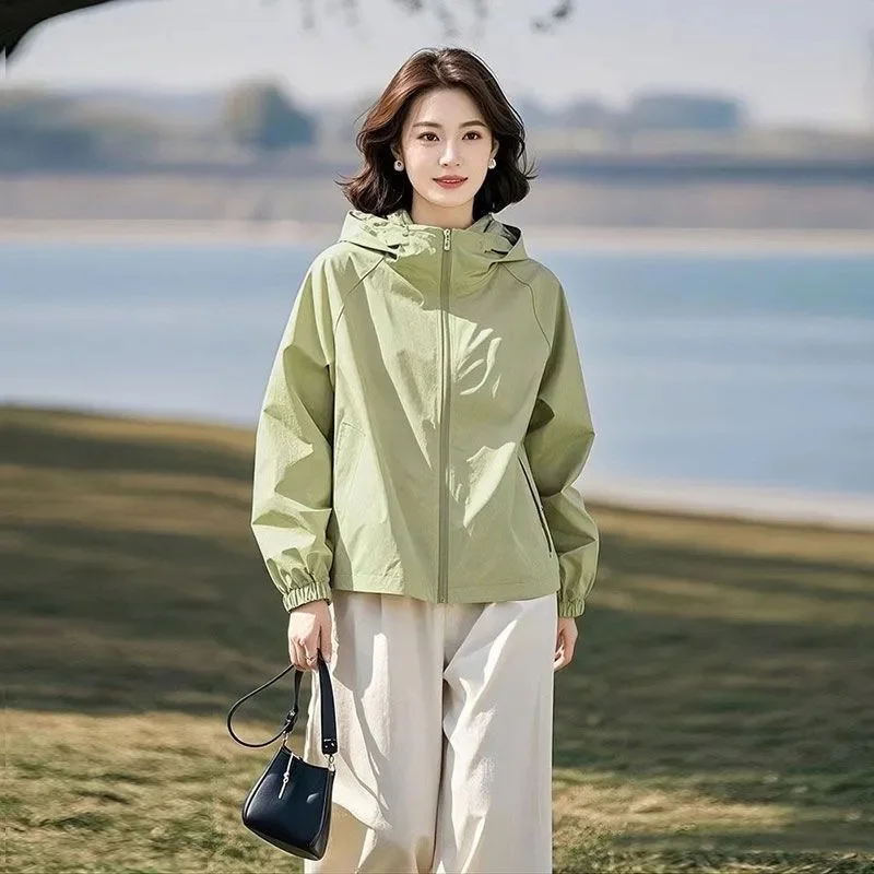 Ladies Zipper Short Stormtrooper French Female Fashion Long Sleeves Lined Outwear Spring Women Hooded Casual Loose