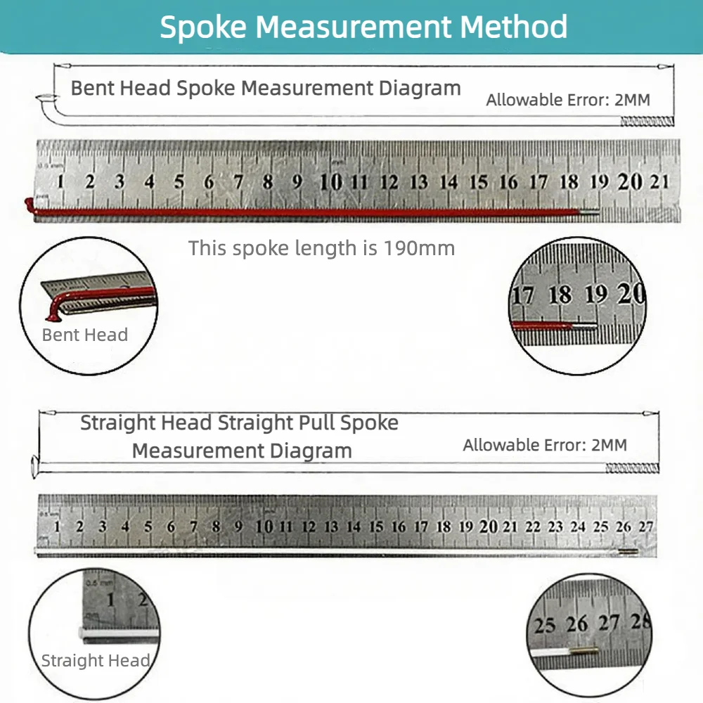 14-15-14 Gauge Double Butted Stainless Steel Spokes with Nipples for Bicycle and E-Bike 131.5-293mm High Strength