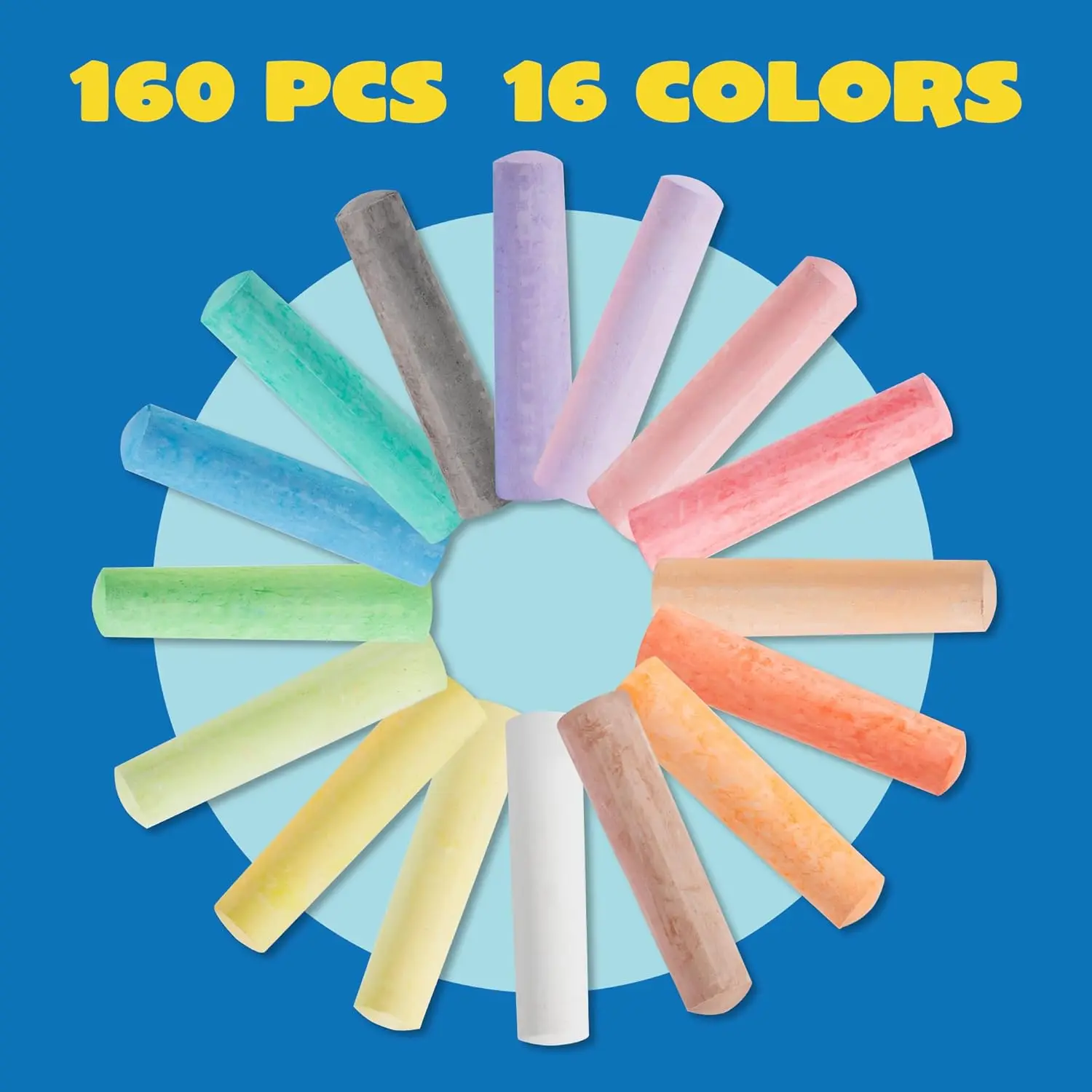 160 PCS Sidewalk Chalks Set Non-Toxic Washable Jumbo Chalk for Outdoor Art Play Painting on Chalkboard Blackboard and Playground