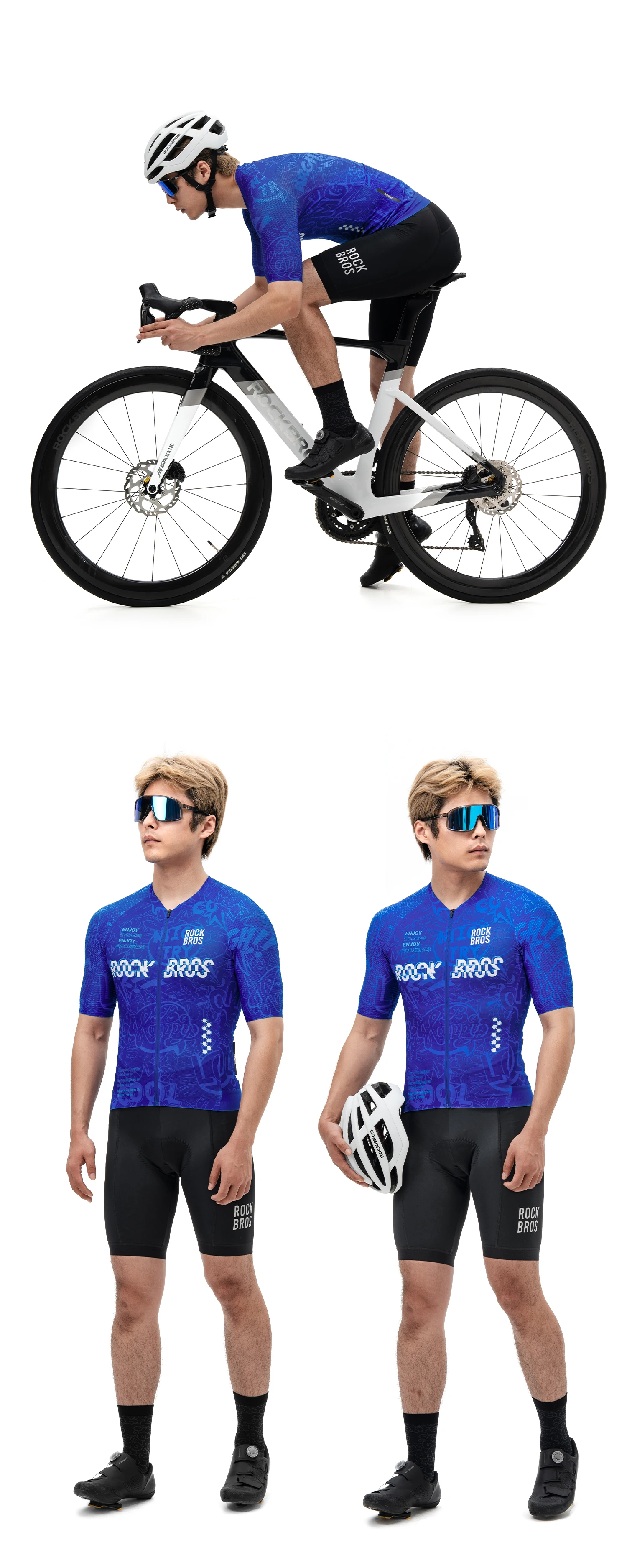 ROCKBROS Kurzarm-Radtrikot Schnelltrocknende Sportbekleidung Outdoor-Kleidung Atmungsaktives Nahtloses Bedrucktes Fahrradtrikot Reflektierend – Detail 11