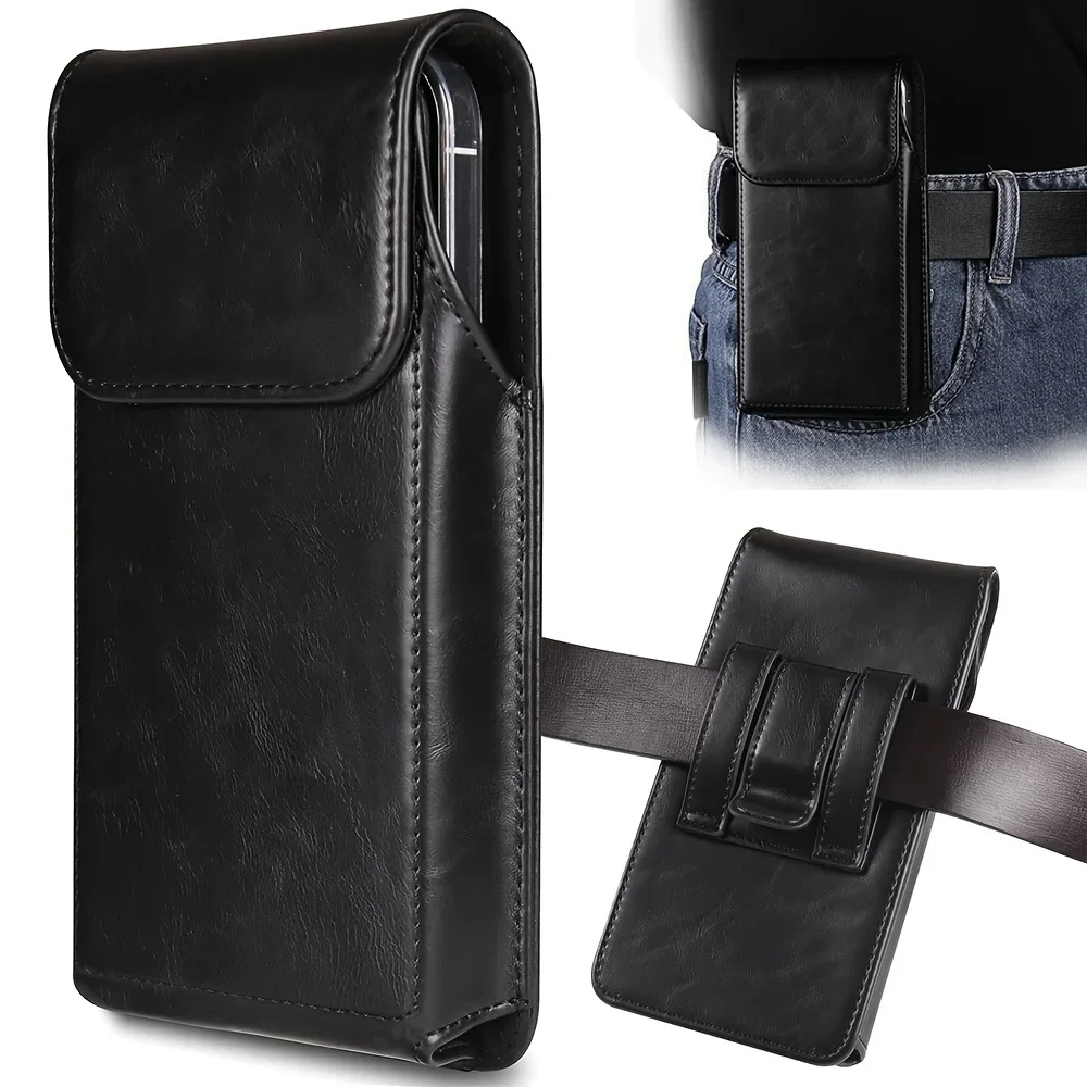 

1pc Men's Premium Faux Leather Phone Wallet Case with Belt Clip - Multi-Functional EDC (Everyday Carry) Belt Loop Holster