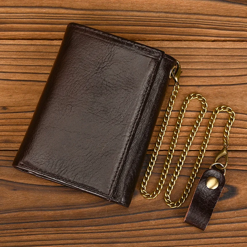 Trifold Leather Short Wallet for Men RFID Purse Multi-functional Genuine Leather Short Purse Large Capacity Card Holder Business