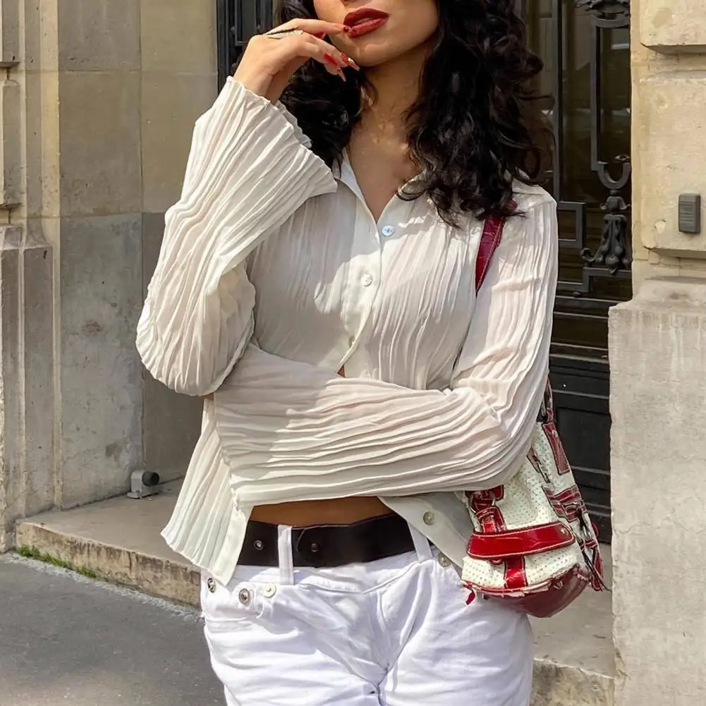 

New 2023 Spring Vintage Elegant Women Chiffon Blouses Casual Long Sleeve Blusas Femme Turn-down Collar Solid Shirts Female Tops