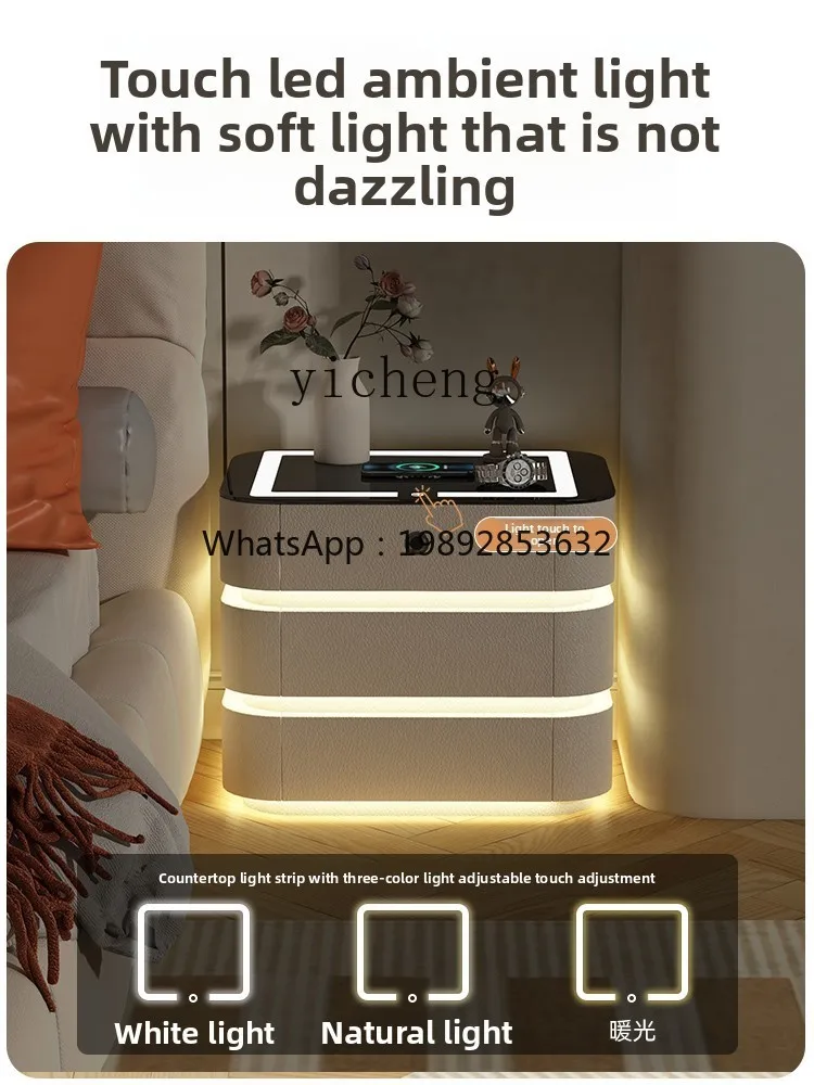 zz cream wind bedside table lamp integrated with lock master bedroom light luxury high-end three-bucket cabinet