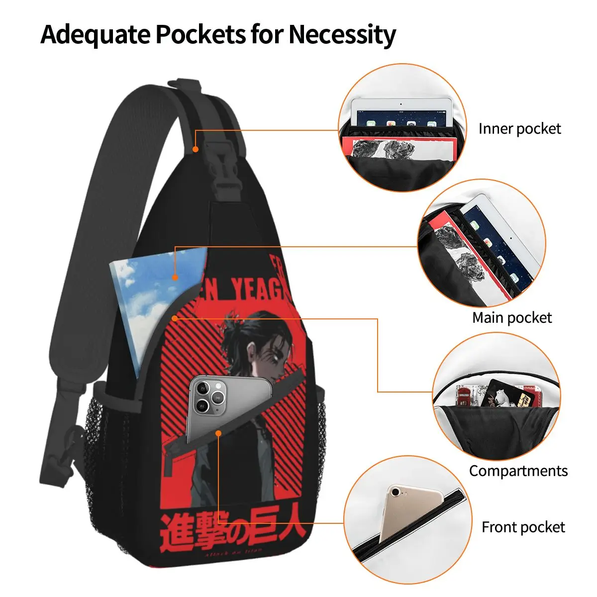 Angriff auf Titan eren Yeager Cross body Schulter taschen kleine Brusttasche Anime Japan Schulter rucksack Tages rucksack Wandern Reises port rucksack