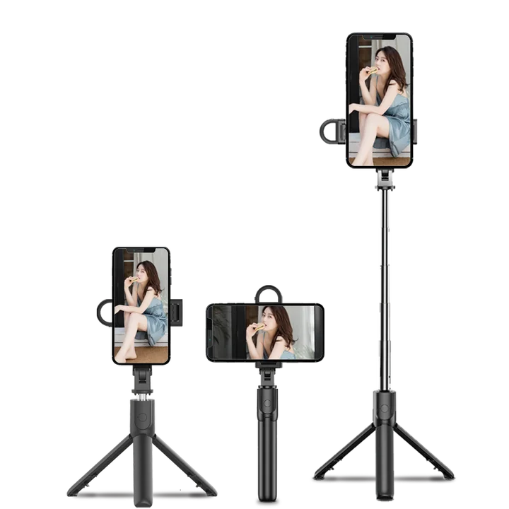ไม้เซลฟี่บลูทูธแบบพกพาที่วางโทรศัพท์อเนกประสงค์พับเก็บได้ขาตั้งกล้องเล็กๆพร้อมไฟเซลฟี่ชัตเตอร์ไร้สายระยะไกล