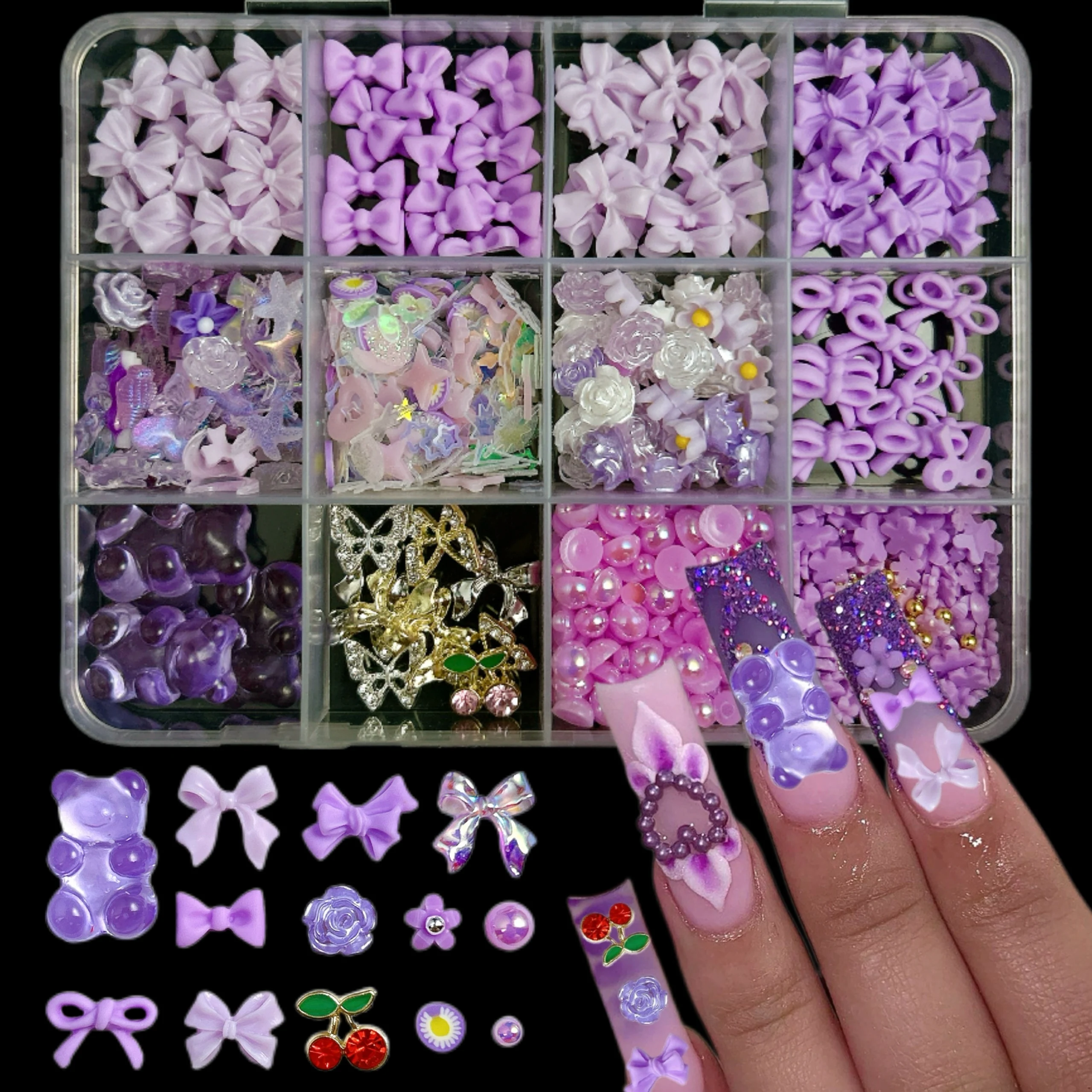 1 صندوق رائعتين شفافة هلام الدب بطة الراتنج مسمار الفن زينة الملونة الانحناء كاميليا سبائك الكرز الهجين مسمار السحر DIY بها بنفسك