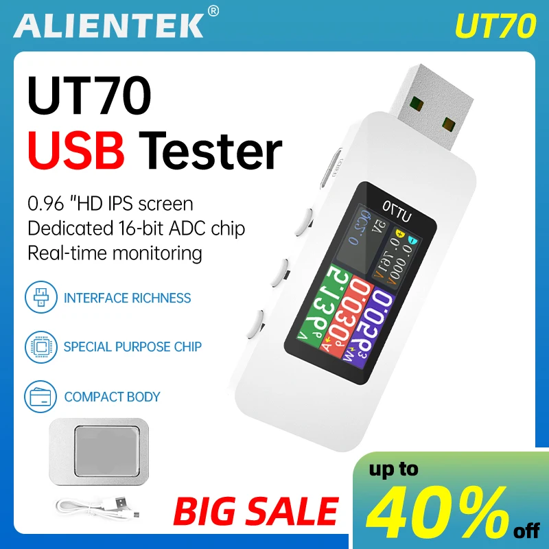 UT70 USB Tester Digital Voltmeter Ammeter Capacity Measurement Waveform Display Electrician TYPE-C Fast Charge Detection Trigger