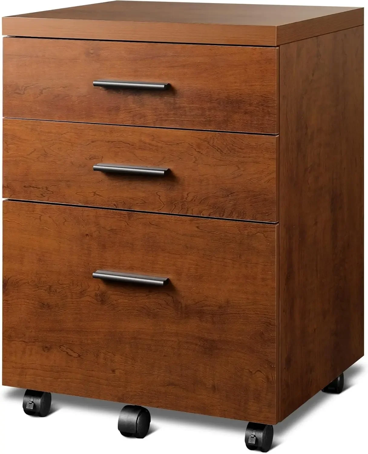 3 Drawer File Cabinet for Home Office, Wood Under Desk Filing Cabinet, Rolling Printer Stand with Wheels, Walnut