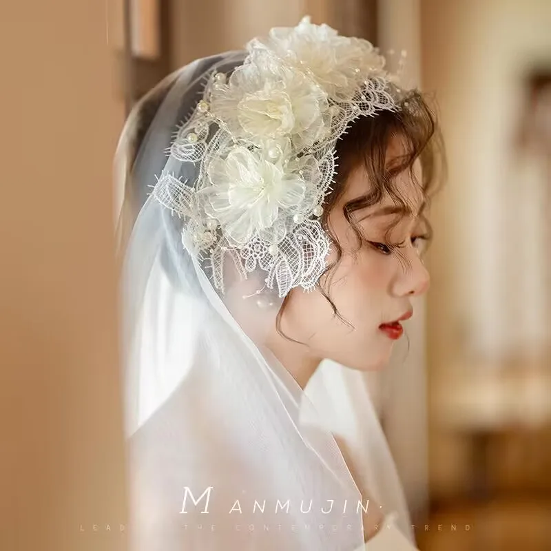 

Bride Wedding Veil Photo Studio Makeup\styling Headdress Double Layer White Veil