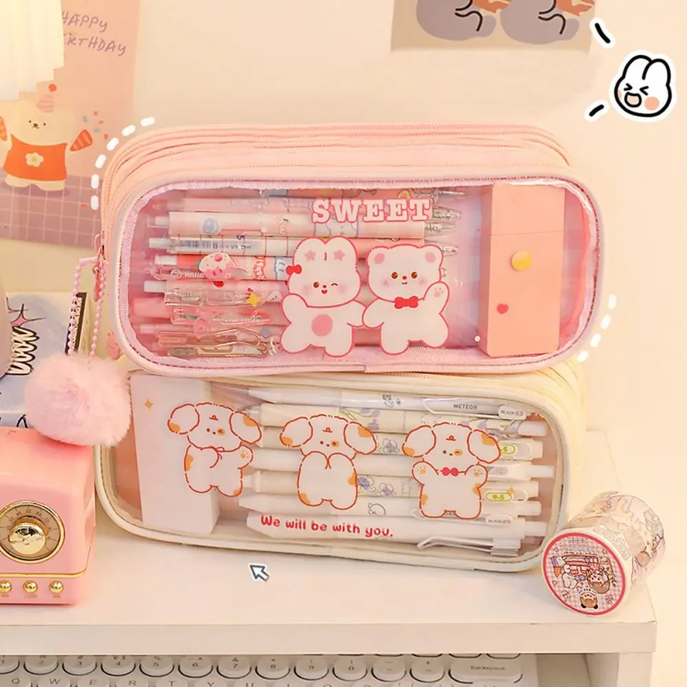 Cute Furball Pen Bag Large Capacity Canvas Pencil Case Multifunctional Pencil Box Student