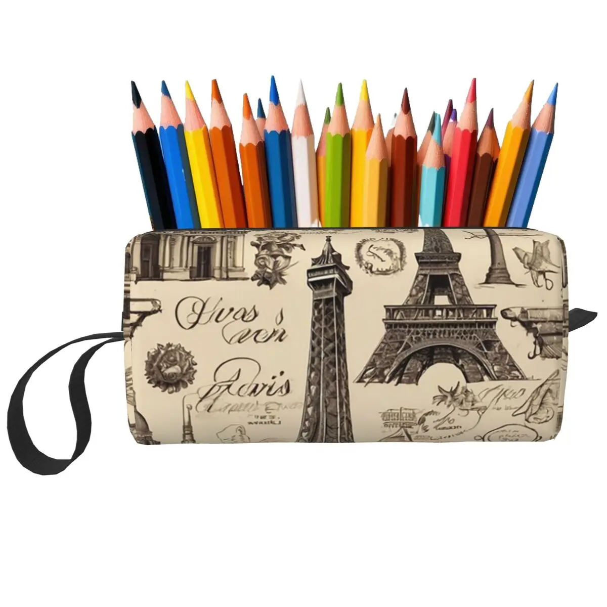 Federmäppchen mit französischem Paris- und Eiffelturm-Motiv für Kinder, Stiftbox, Bleistiftbeutel, Schreibwaren, Organizer-Tasche für Damen